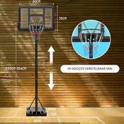 Basketbalpaal - Basketbalstandaard - Basketbalring - Met wielen - In Hoogte Verstelbare Ring - Water- en Zandgevulde Basis - Voor Kinderen en Volwassenen - Buitenshuis gebruik - Wit