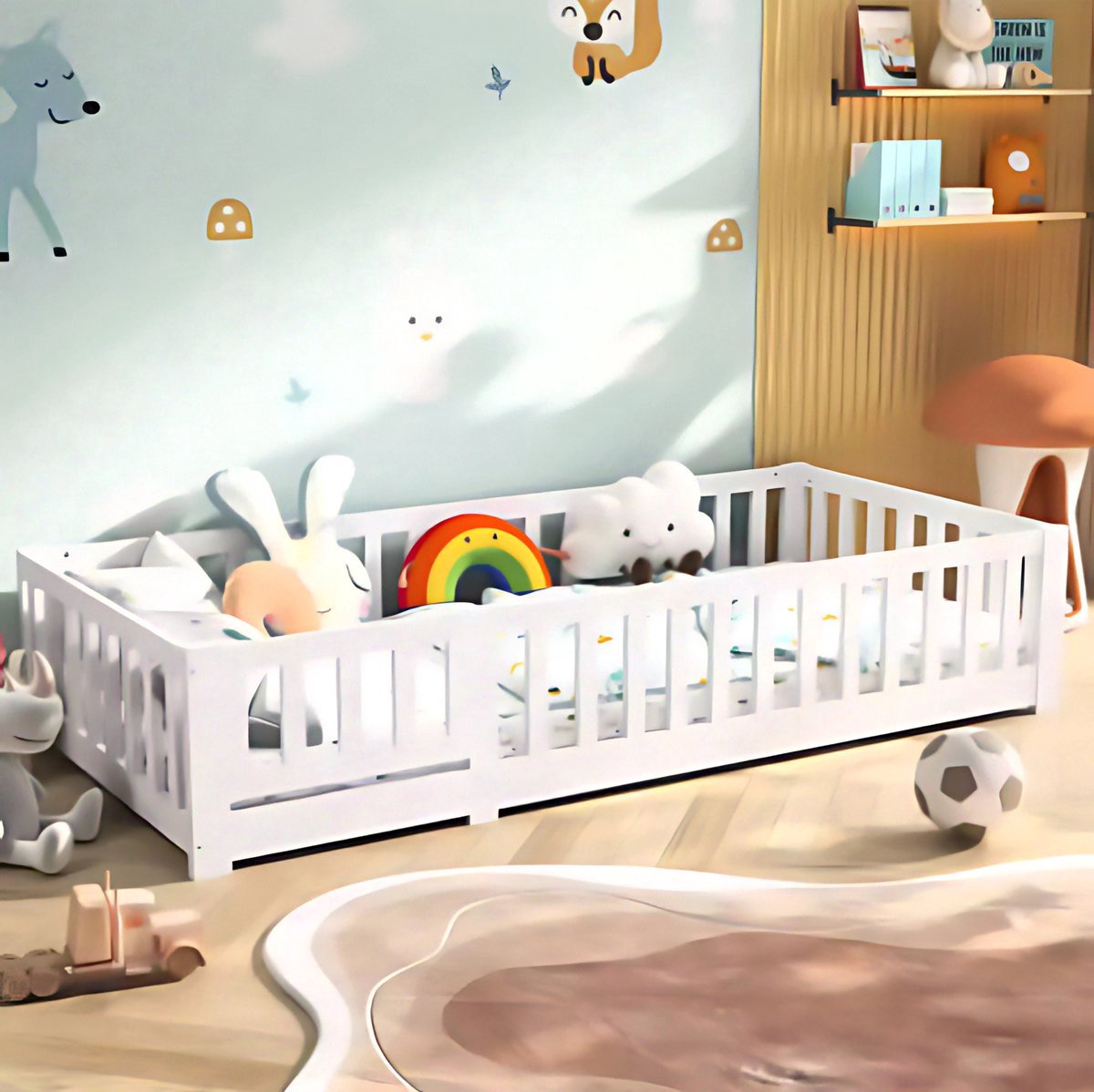 Opulence Kinderbed 90 x 200 cm - Voor Kinderen - Huisbed jongens en meisjes - Peuterbed - Met lattenbodem en valbeveiliging - Zonder matras
