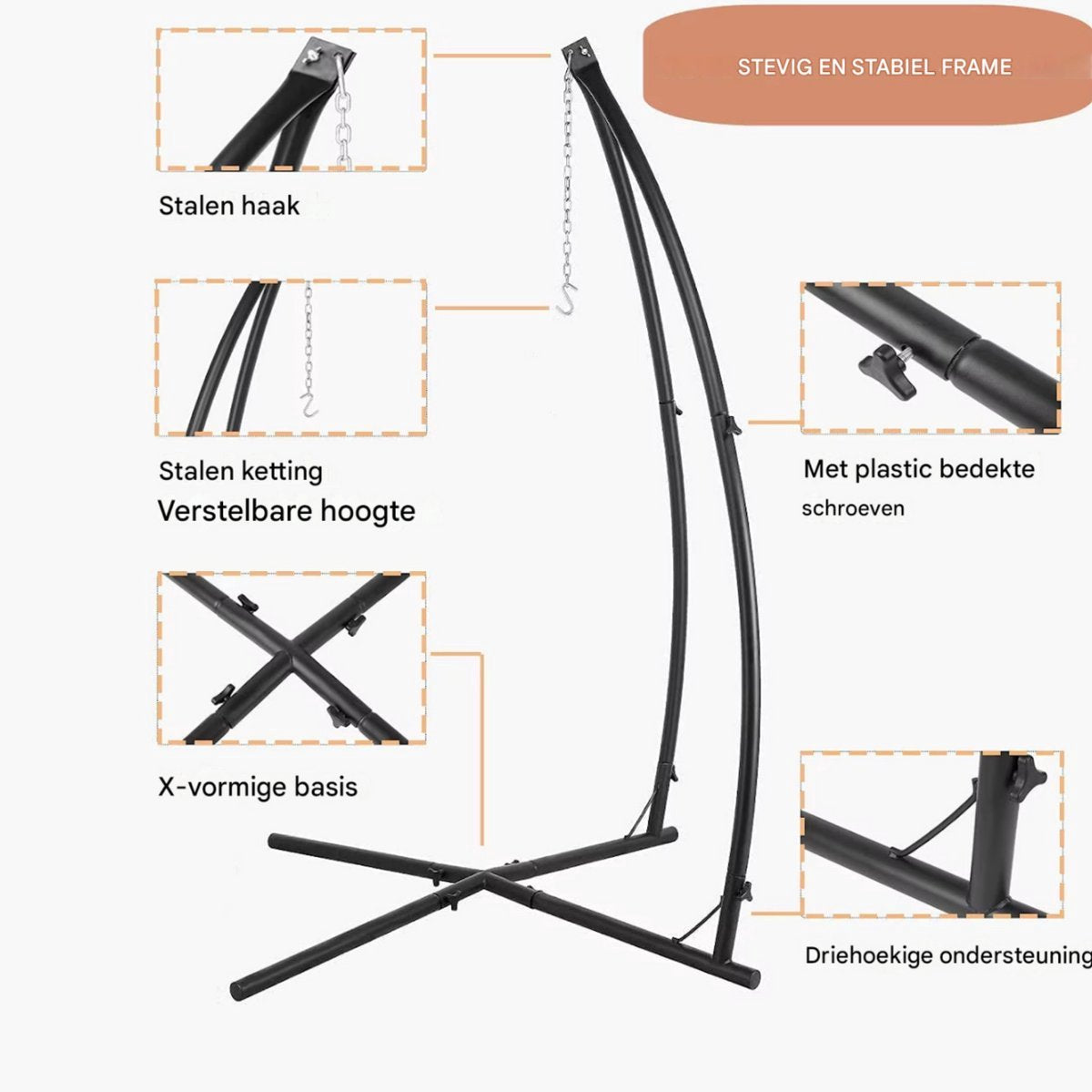 Egg hangstoel Tavien - Voor kinderen - Hangmat X-standaard - met Boomentent - Speeltent Binnen en Buiten - Egg chair cocoon - Metalen Schommelstoel - Grijs