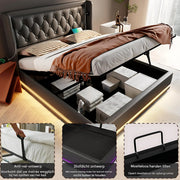 Bed - Tweepersoonsbedden - Tweepersoonsbed - Voor Slaapkamer - Tweepersoonsbed met USB-C, 3-zijdig Hoofdeinde & LED-verlichting - Hydraulisch met Opbergruimte - Zwart PU Leer - 160x200