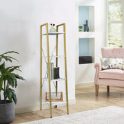 Happyment Boekenkast Vila - 4 lagen - Wit/Goud - Marble look - Boekenrek - Woonkamer, slaapkamer en kinderkamer - Hout - Wit - 34 x 35 x 148 cm