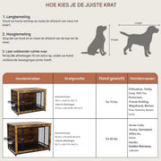 Houten Hondenbenche - Hondenren - Hondenkrat Bijzettafel met Afneembare Kommen en Dienblad - Dubbele Deuren Hondenkennel voor Middelgrote Honden Binnen - 112 x 73 x 78 cm - Bruin