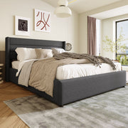 Bed - Opbergbed - Opbergruimte - met Hydraulisch Systeem - Voor Slaapkamer - met Houten Lattenbodem & Metalen Frame - Grijs Linnen - 140x200 cm