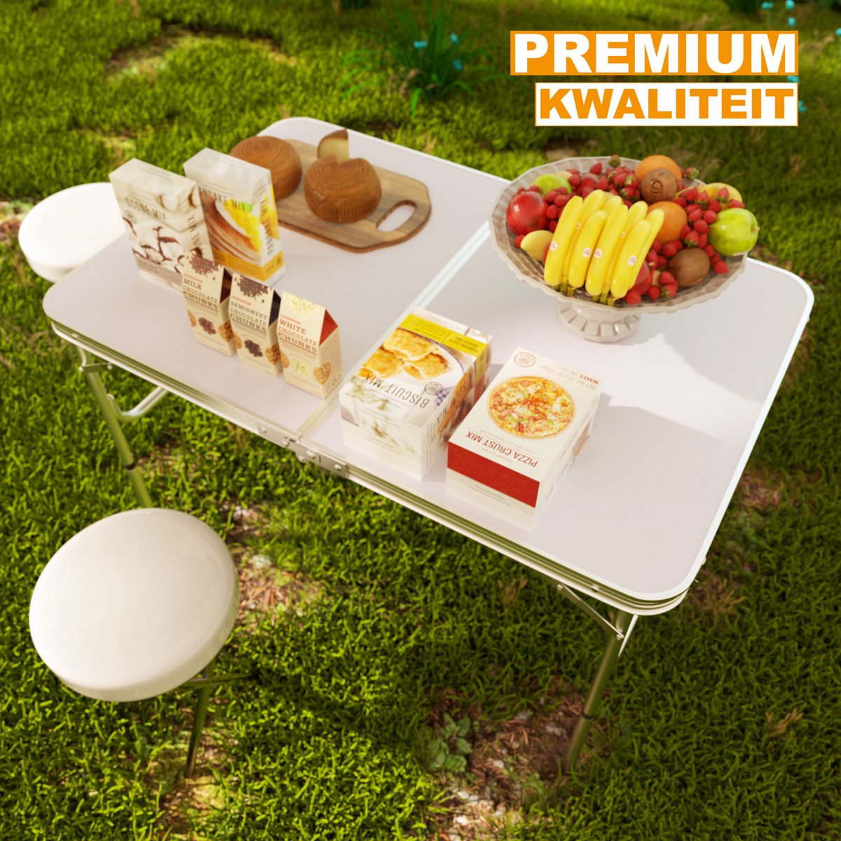 Picknick Klaptafel Vareo - 90cm - Aluminium Opvouwbaar en Draagbaar - In Hoogte Verstelbaar Lichtgewicht voor Camping en Barbecue, 90x60x37/67cm