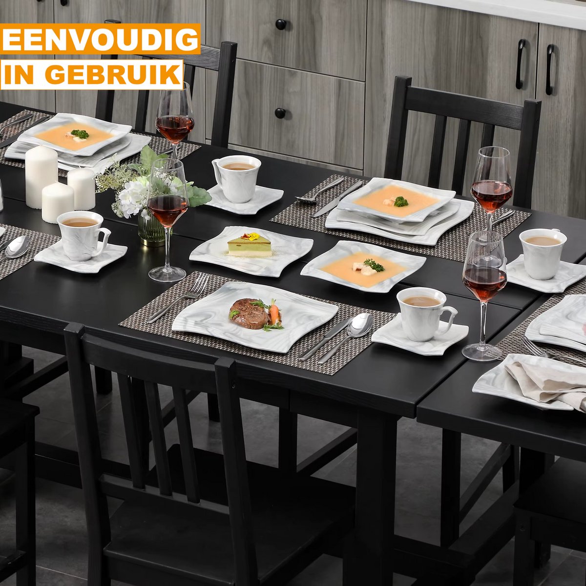 Refined Bordenset – 6 persoons – 30 delig – Wit Keramisch – Dinerborden – Ontbijtborden