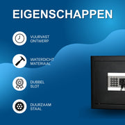 Kluis Nero - 37cm - Brandwerend en waterdicht - Kluisjes met cijferslot - 2 sleutels - Digitaal toetsenbord - Zwart