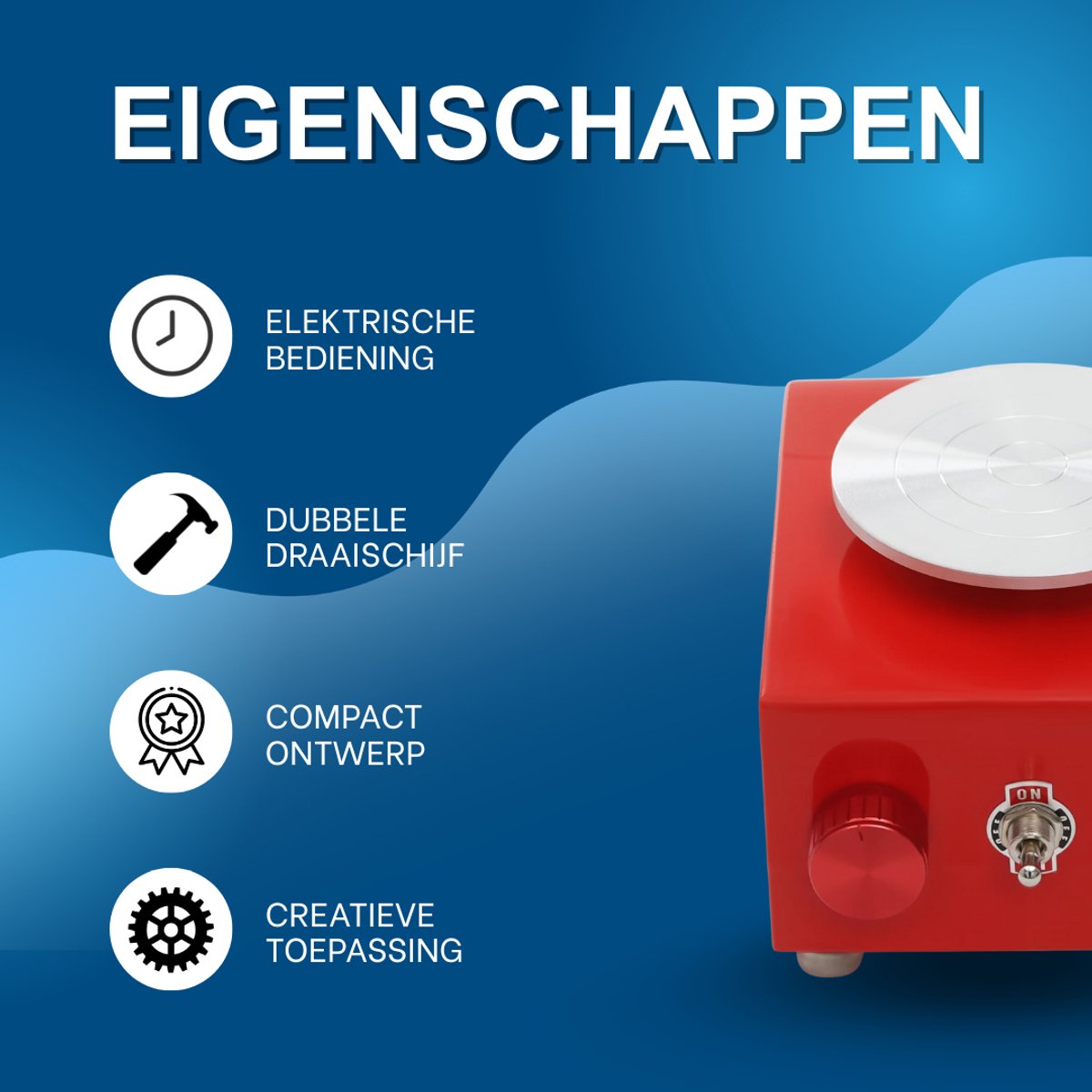 Mini pottenbakkersschijf - Draaischijf - Pottenbakken - Voor keramiek en klei - Elektrisch - Rood