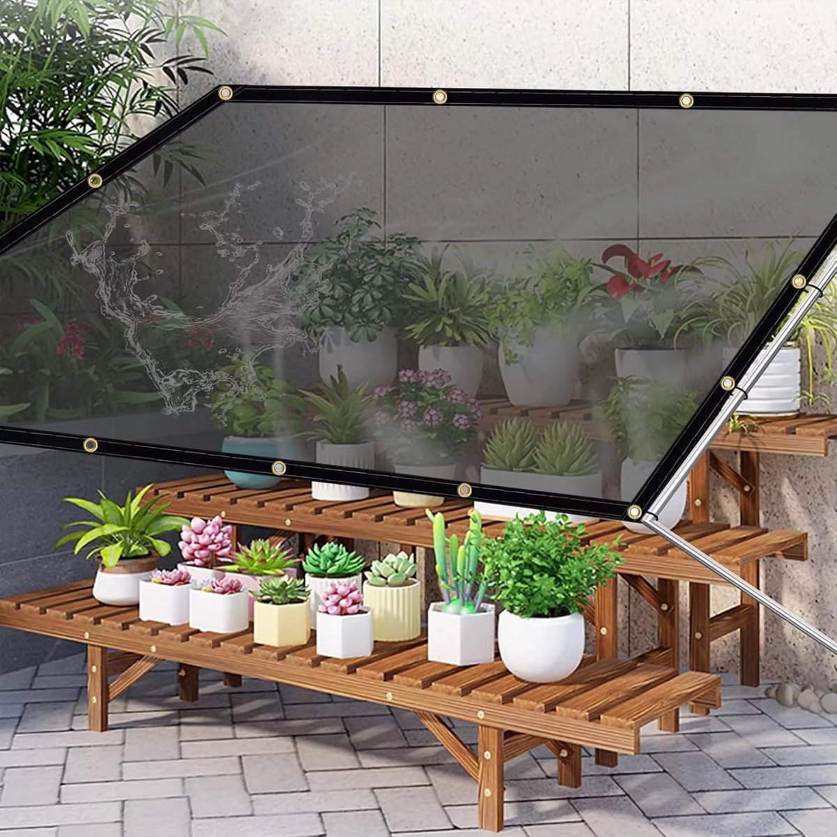 PVC Zeil - Met oogjes - Weerbestendig - Zeildoek - Voor veranda, kas, terras, tuin - Waterdicht & UV-bestendig - Donkergrijs transparant - 400x600cm