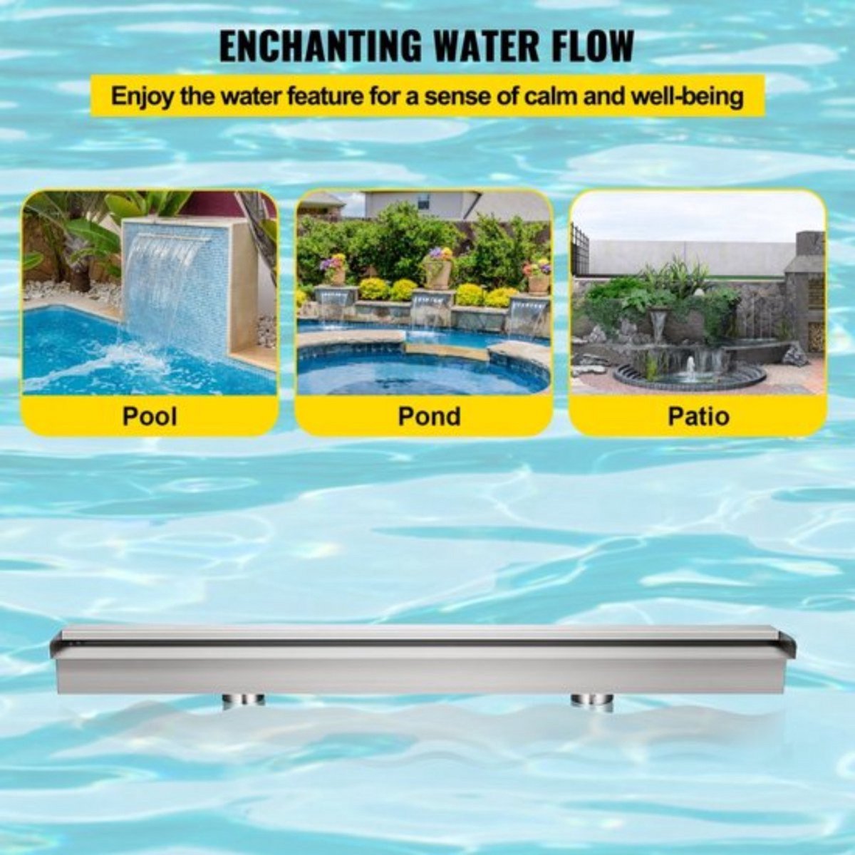 Zwembad fontein - 59CM - Waterval - RVS - Binnen en buiten - Met Connector Slang Klem PTFE Tape