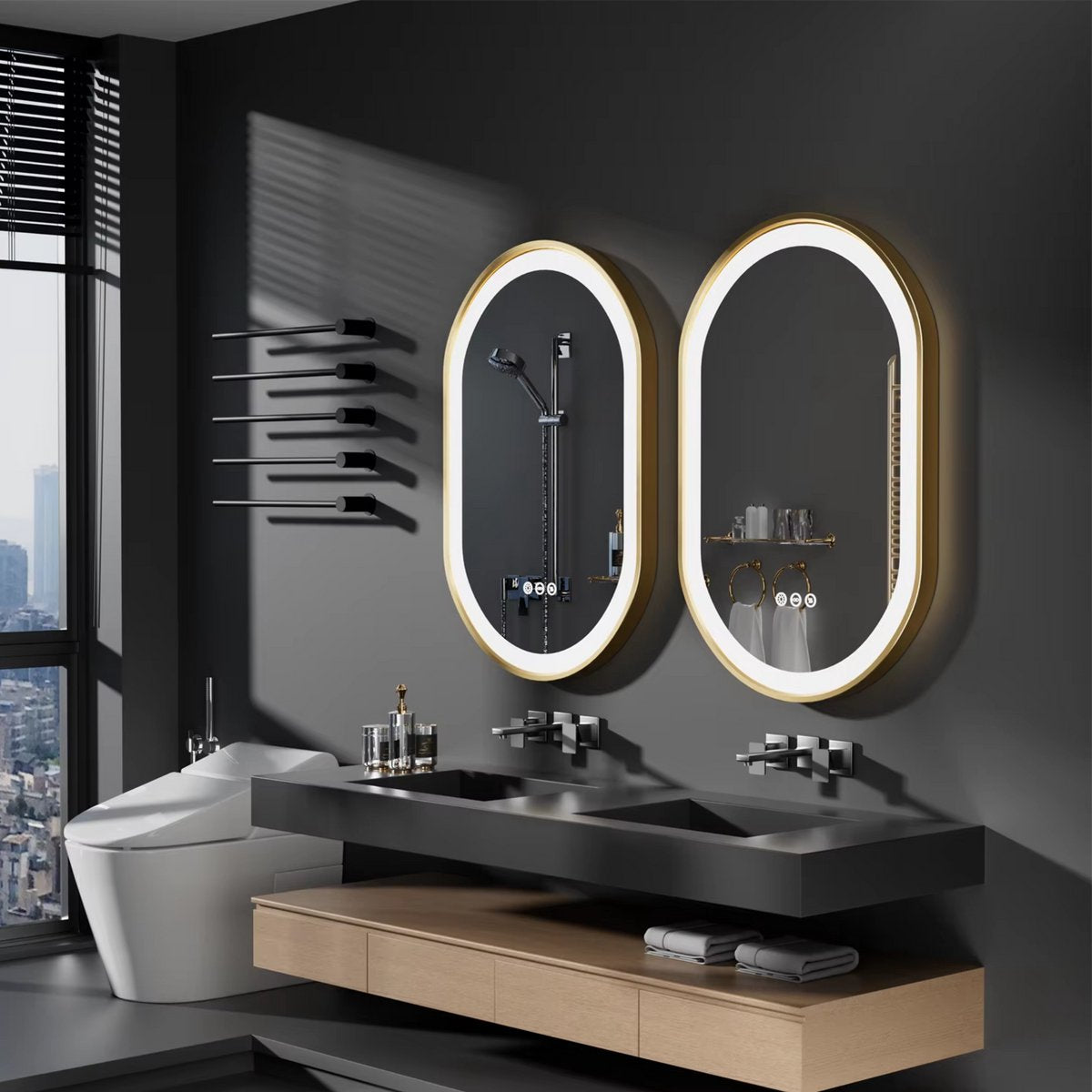 LED Badkamerspiegel met verlicht - Gouden Frame - Dimbaar - Make up - Ovale spiegel - Anti-mist - 50x80cm