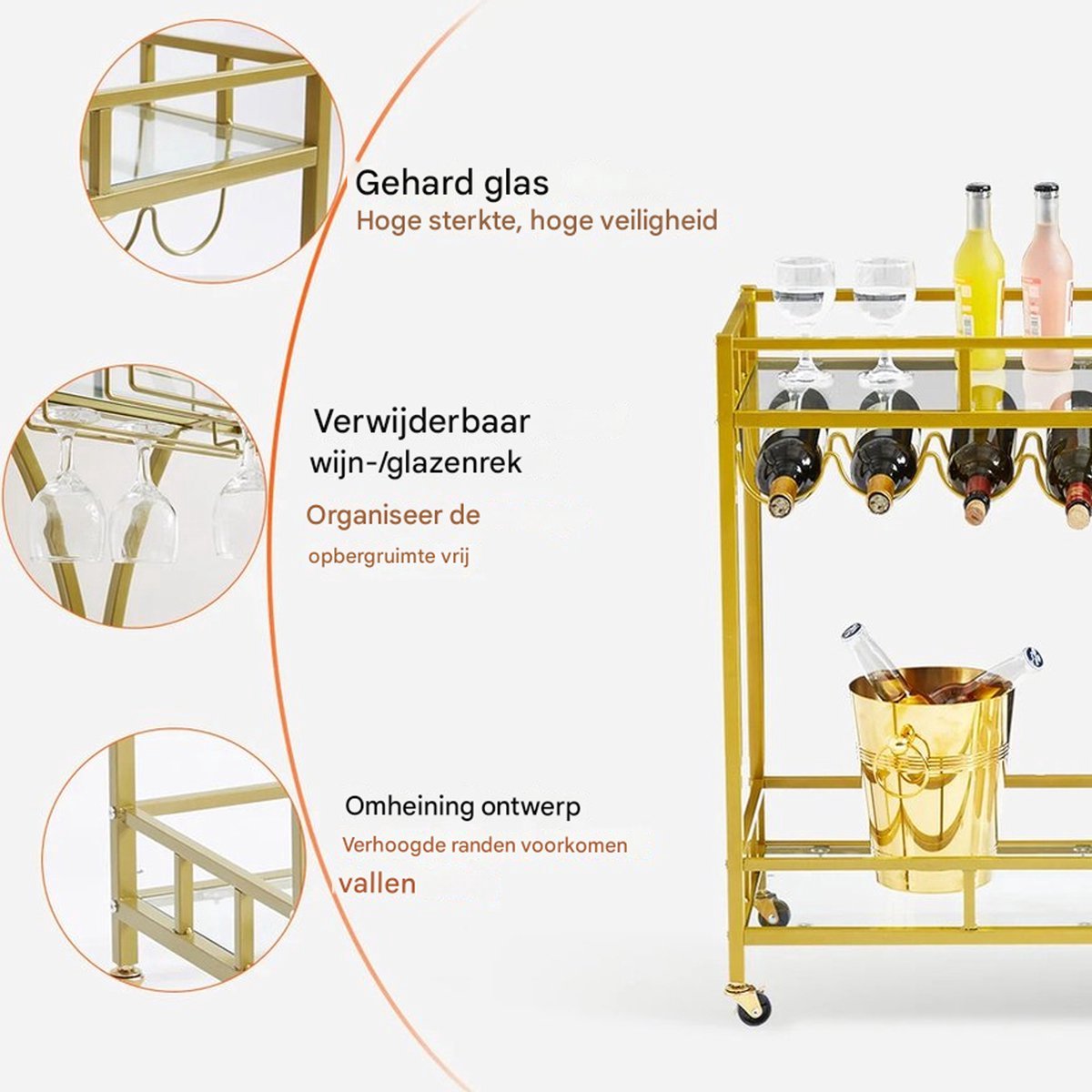 Serveer trolley - Serveerwagen - Trolley - 80 kg draagvermogen