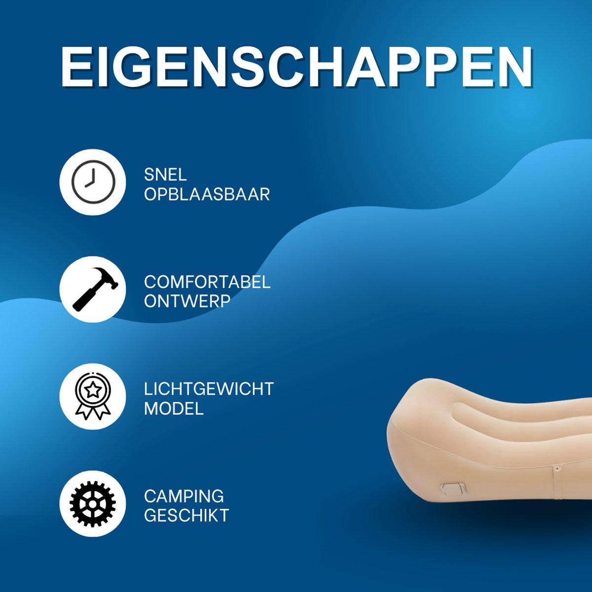 Opblaasbare bank - Camping ligbed - Voor campinggebruik - Comfortabele, opblaasbare bank en luchtbed - Khaki