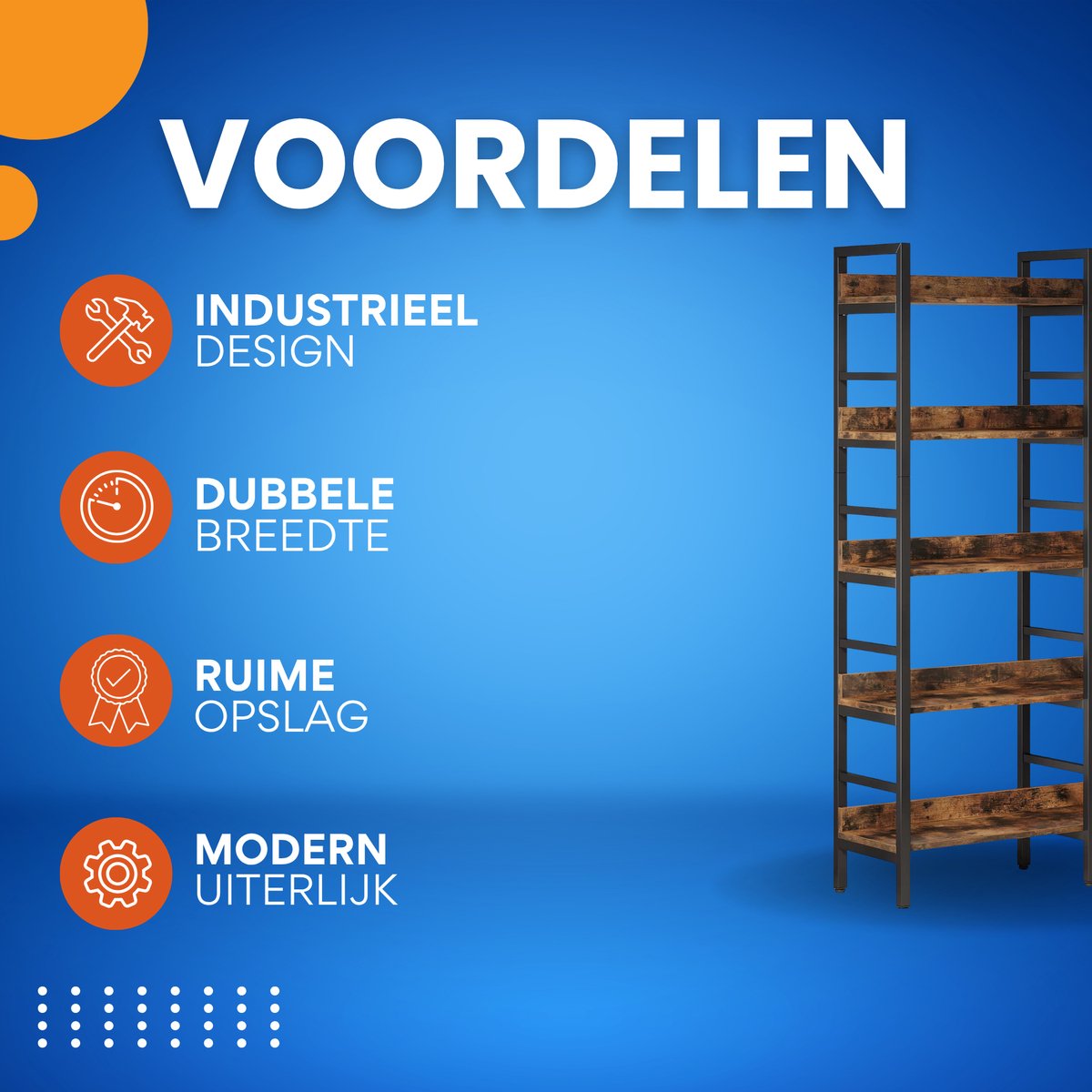 5-laags Boekenkast - Boekenplank - Wandplank - Boekenrek - Voor opslag / woonkamer / kantoor - Bruin