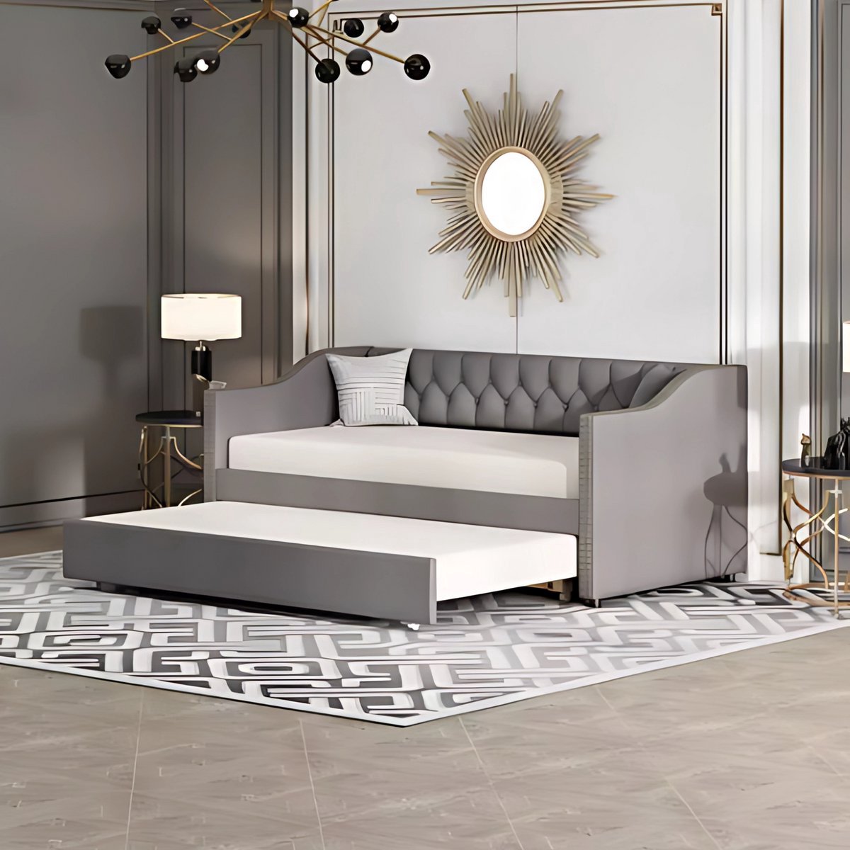 Opulence Slaapbank voor 2 personen - 90 x 200 cm - Logeerbed - Zetelbed - Gestoffeerd - Grijs