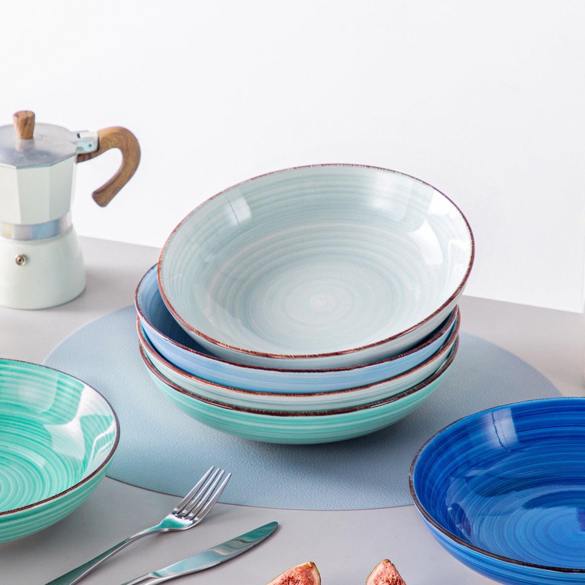 Sorella Serviesset - 6 delig - 6 persoons - Groen/Blauw - Dinerborden - Bordenset - Diepe borden - Ontbijtborden - Servies - Keukenservies