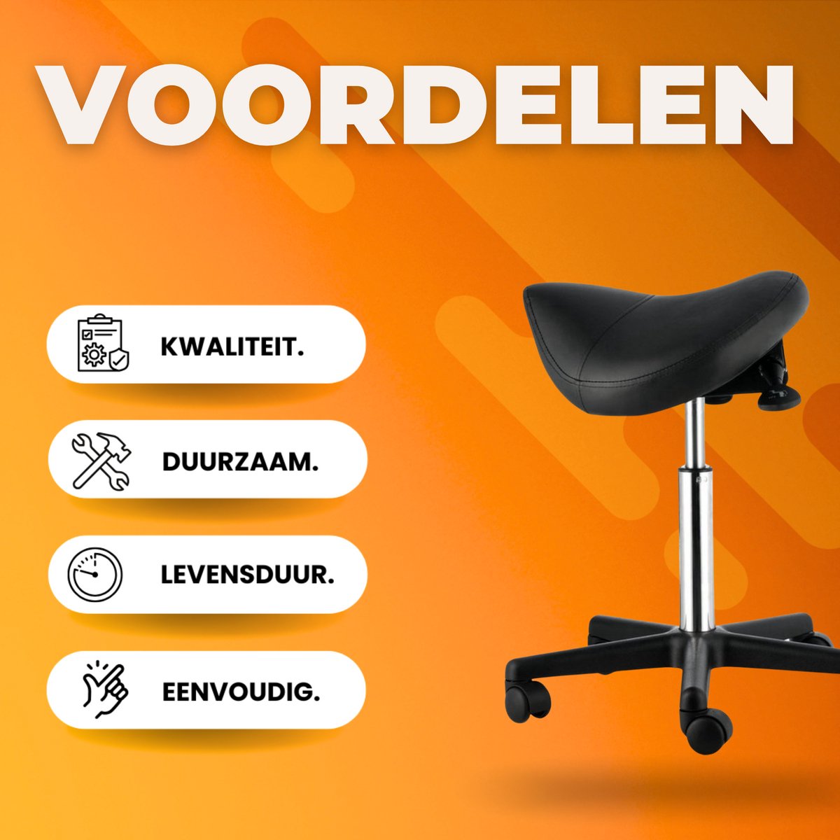 Zadelkruk op wielen - Ergonomische Kruk - Kapperskruk- Tabouret- In Hoogte Verstelbaar - PU Leer met Wielen- Zwart