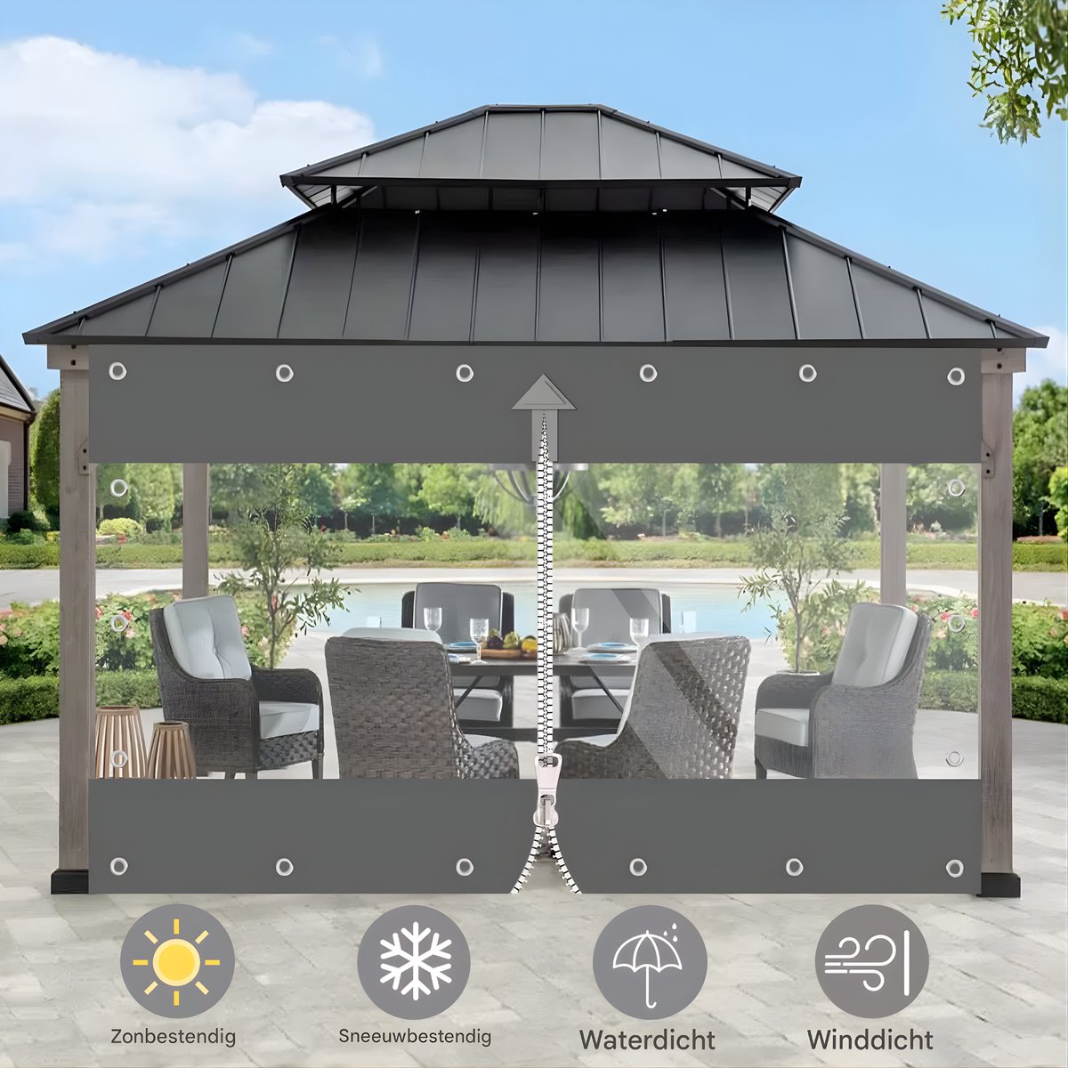 Zeildoek 210x240cm - Verranda - Dekzeil - Overkapping - Voor Terras, Pergola & Tuinhuis - Waterdicht - Wind - Donkergrijs