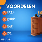 Vintage bijzettafel met lade - Bruin - Voor slaapkamer of woonkamer - Nachtkastje - Massief hout