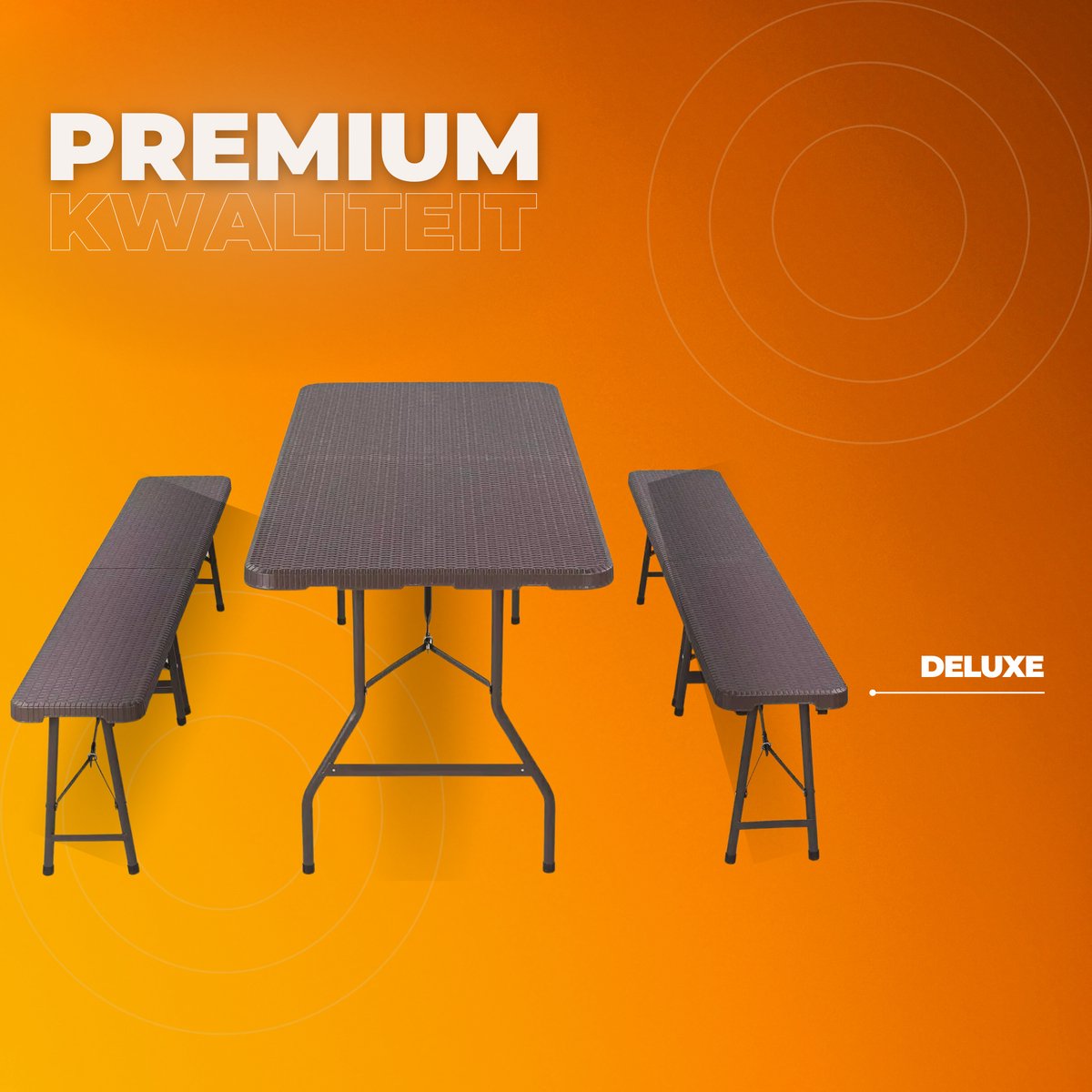 Picknicktafel met 2 banken - Kampeertafel - 6 tot 8 personen - Opvouwbaar - Klaptafel - Voor kinderen en volwassenen - Camping en Tuin - Inklapbaar -Metaal en rotan - 180 cm - Waterdicht