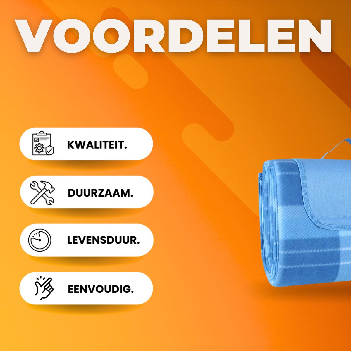 Picknickdeken - Picknickkleed - Strandlaken - Plaid - Voor Camping, Reizen & Outdoor Activiteiten - Waterdicht en Opvouwbaar met Handvat - Groot Formaat, Lichtgewicht - Blauw - 200x200cm