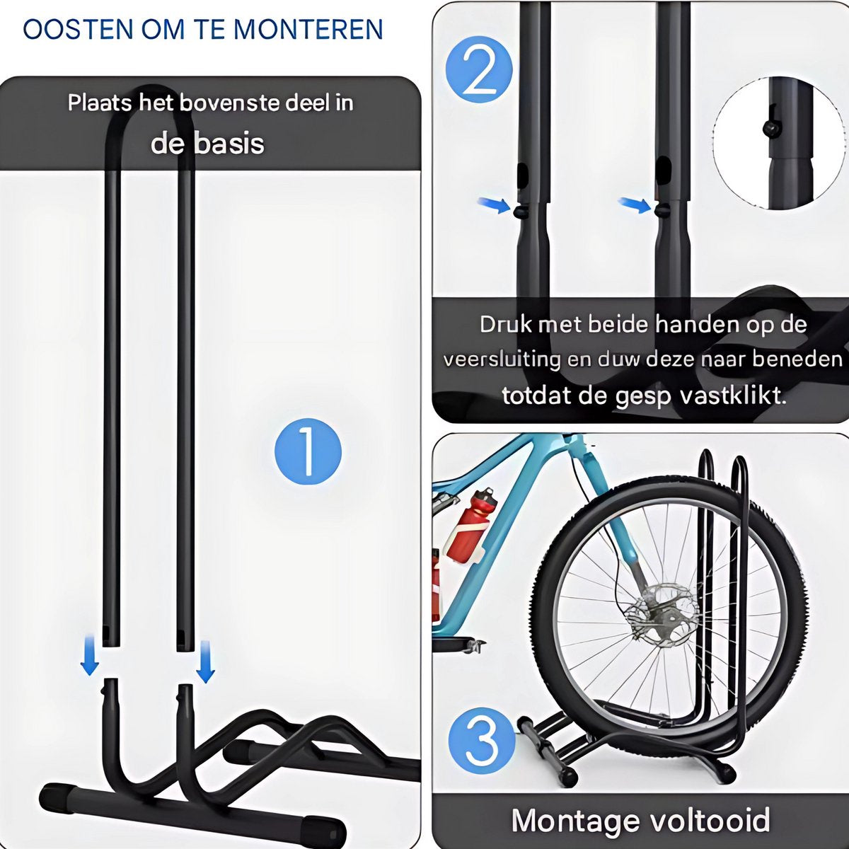 Fietsenstandaard - Fietsenrek - Voor Fietsopslag en Parkeren van 2 Fietsen - Vergrendelbaar & Omkeerbaar Ontwerp - Zwart Metaal