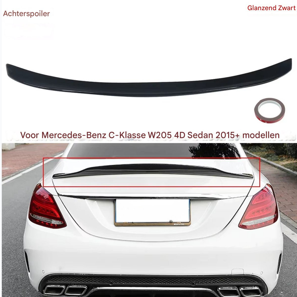Achterspoiler - Voor Mercedes C-Klasse W205 Sedan 2015-2019 - Auto accessoires - Kofferbakspoiler - PSM stijl - Gloss Zwart