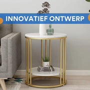 Bijzettafel Malito - Ronde bijzettafel - Salontafel - Woonkamer - Marmerlook wit - Side table - 40cm