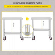Keukentafel horeca - RVS - Werktafel met wielen - Bijzettafel verplaatsbaar - Keukeneiland - 76 x 30 x 86 cm