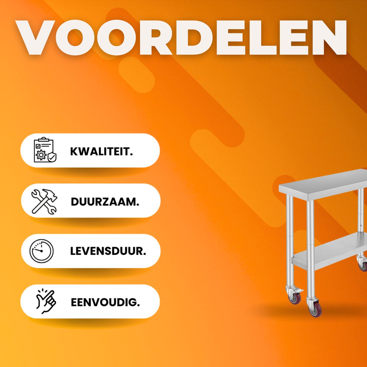 Keukentafel horeca - RVS - Werktafel met wielen - Bijzettafel verplaatsbaar - Keukeneiland - 76 x 30 x 86 cm