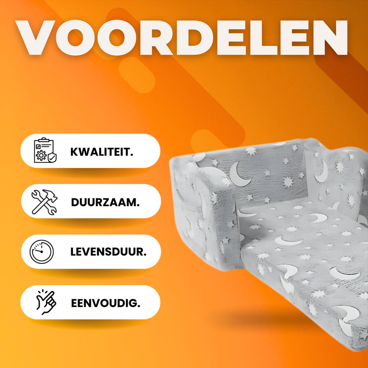 Grijze Opvouwbare Kinderstoelbank – Kinderfauteuil met Opbergruimte – Belastbaar tot 20 kg