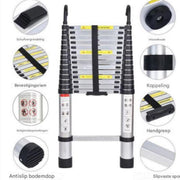 Telescopische Ladder 3,2M - Aluminium Uitschuifbare Vouwladder - Lichtgewicht & Stevig - 150KG Belastbaar - Ideaal Voor Binnen & Buiten