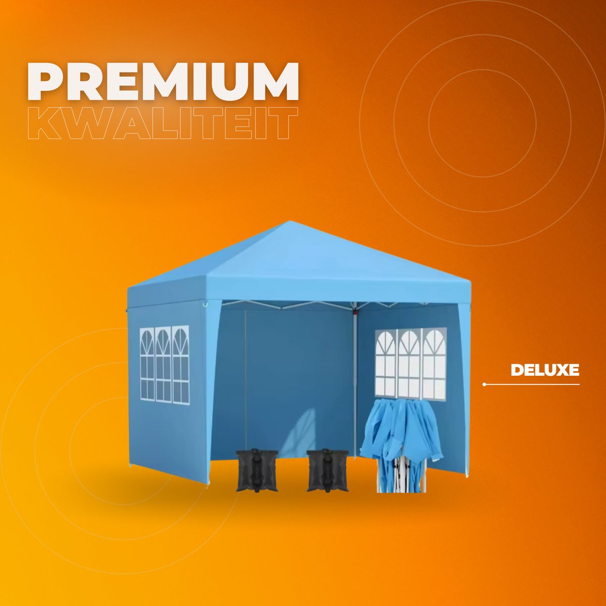 Partytent met zijwanden - 300x300cm - Feesttent - Opvouwbaar - Blauw - Easy up - Paviljoen - Waterdicht weerbestendig - In hoogte verstelbaar