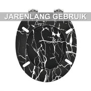WC-bril - Toiletbril – Voor Toilet & Badkamer – Soft-Close - Duurzaam Kunststof - Zwart marmer motief
