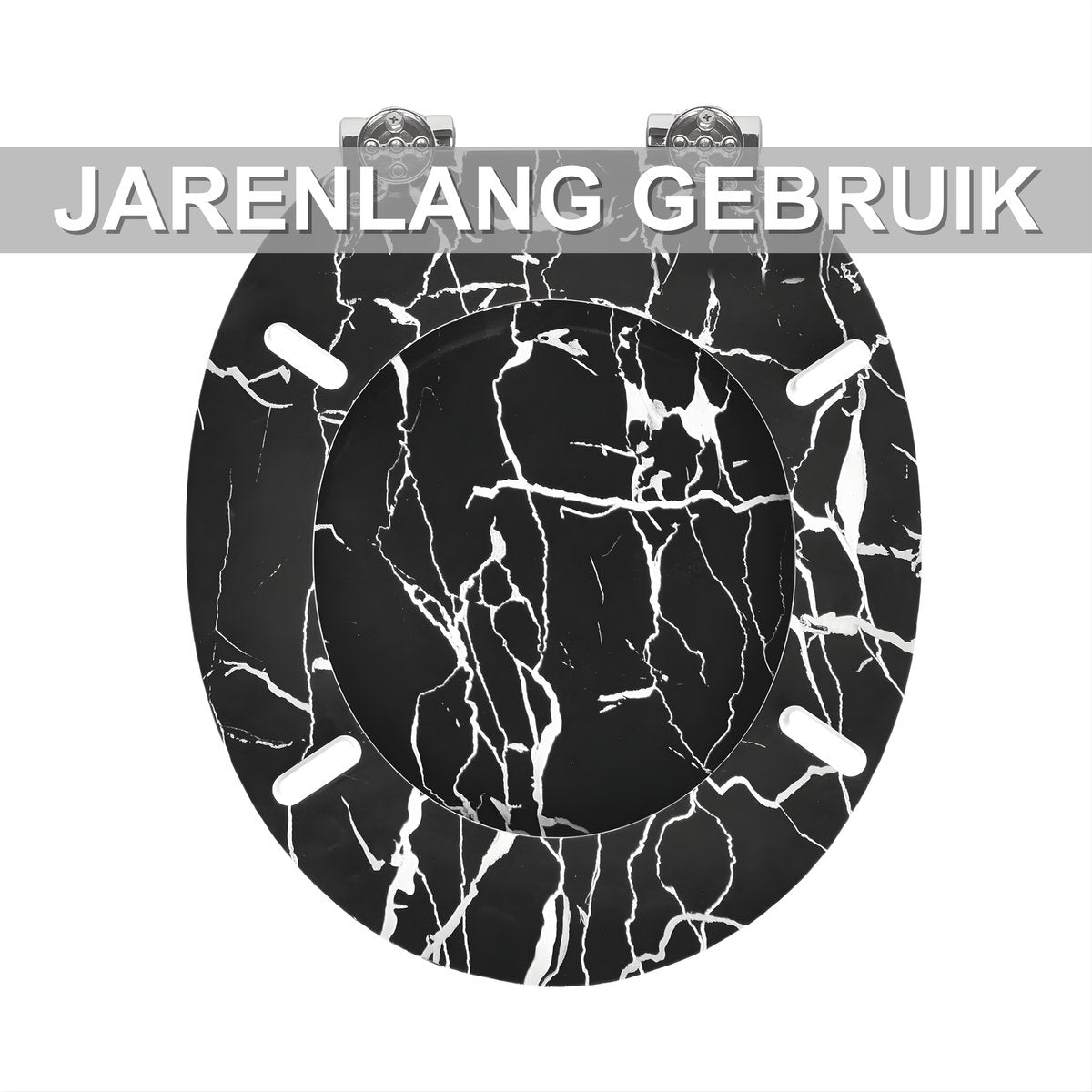 WC-bril - Toiletbril – Voor Toilet & Badkamer – Soft-Close - Duurzaam Kunststof - Zwart marmer motief