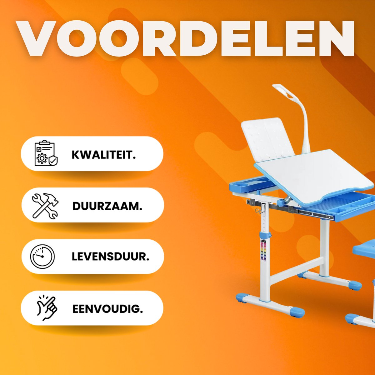 Kinderbureau met stoellade en leesstandaard - Voor kinderen, studietafel en stoel - Geschikt voor 3-10 jaar - Blauw - 66,5 x 50 x 54–76,5 cm