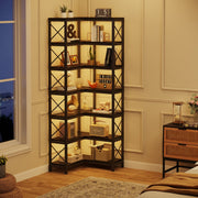 Boekenkast met 7 Lagen - Hoekkast - Bruin - Hoekrek - Voor Woonkamer, Slaapkamer of Kantoor