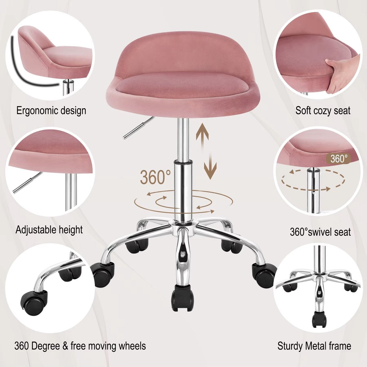 Werkkruk - Zwart - Velvet - Zadelkruk - Zonder rugleuning - Ergonomisch