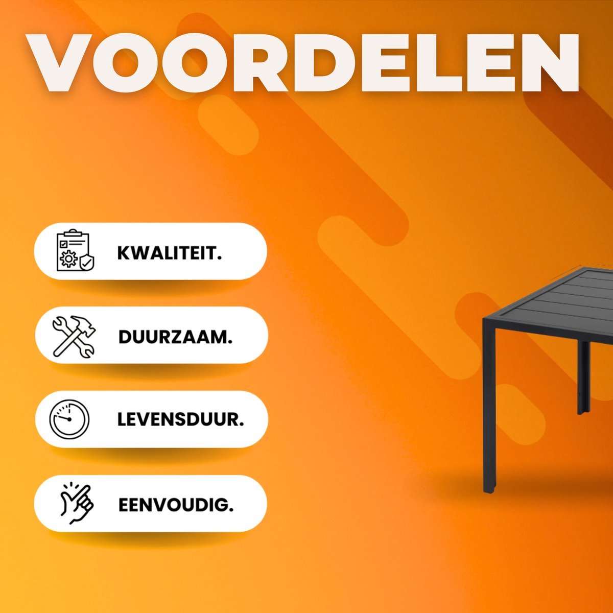 Tuintafel Zyrell - Buitentafel - Eettafel buiten - Weerbestendige Terrastafel - Rechthoekige Aluminium Tafel - 75x75x73 cm - Voor Tuin en Achtertuin - Zwart