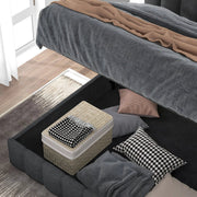 Bed - Tweepersoonsbedden - Tweepersoonsbed - Twijfelaar - Voor Slaapkamer - Met Hoofdeinde, Lattenbodem & Metalen Frame - Opbergruimte onder Matras - Grijs - 140x200 cm