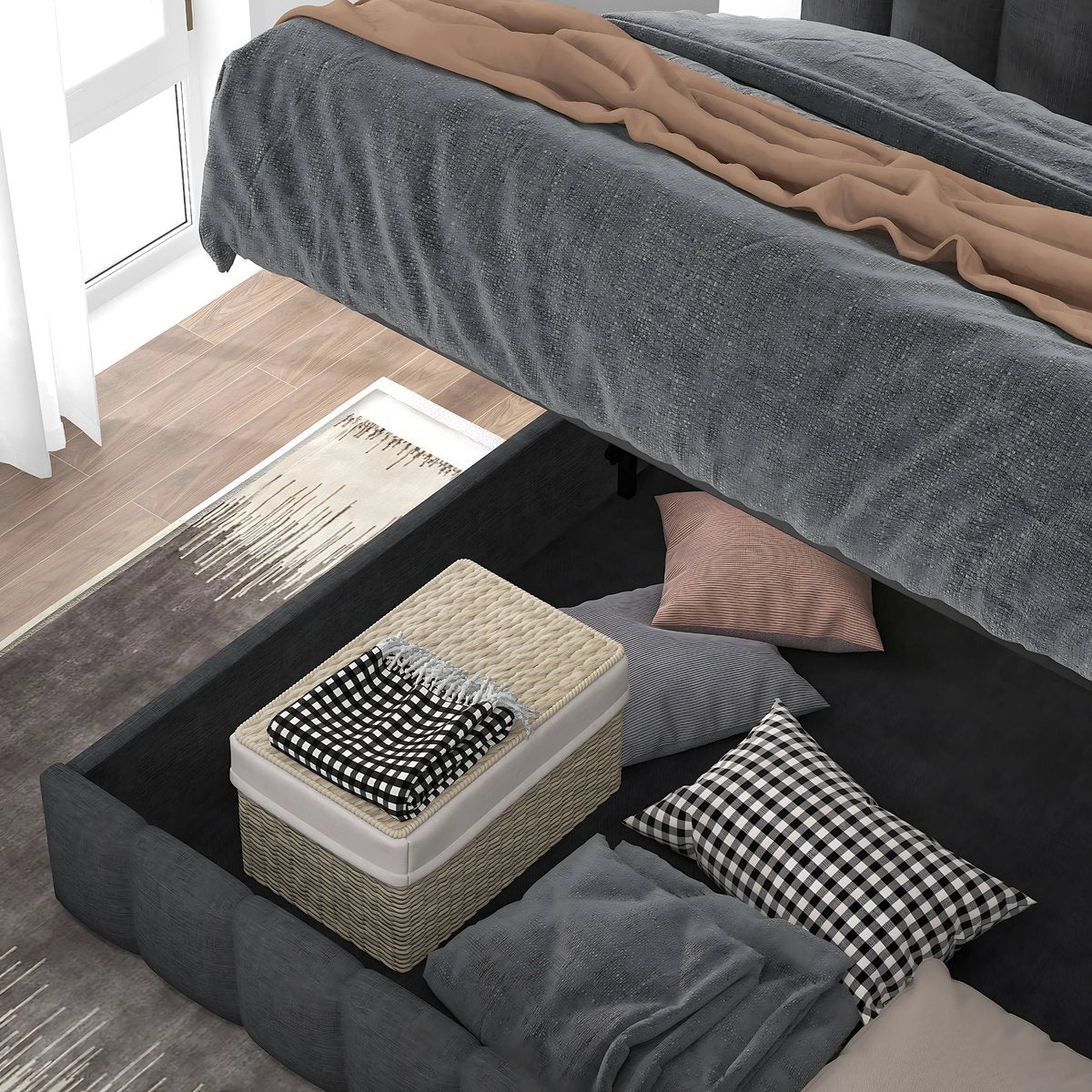 Bed - Tweepersoonsbedden - Tweepersoonsbed - Twijfelaar - Voor Slaapkamer - Met Hoofdeinde, Lattenbodem & Metalen Frame - Opbergruimte onder Matras - Grijs - 140x200 cm