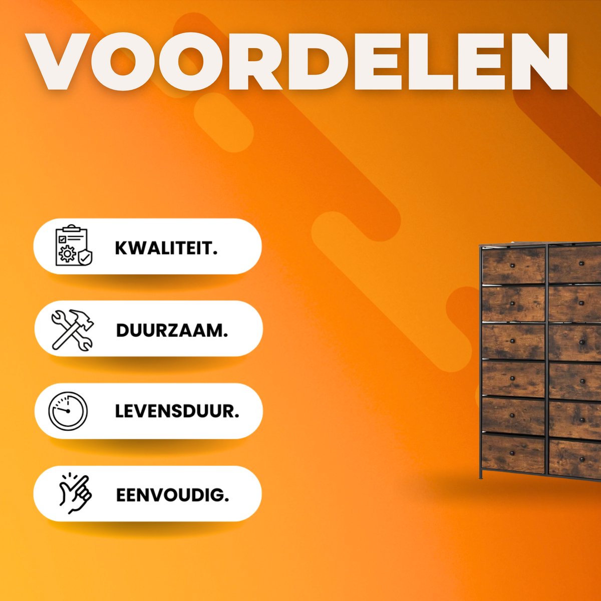 Dressoir kast - Industrieel - voor Woonkamer of slaapkamer met 12 Lades - Stof en stalen frame - Ladekast - Opbergkast