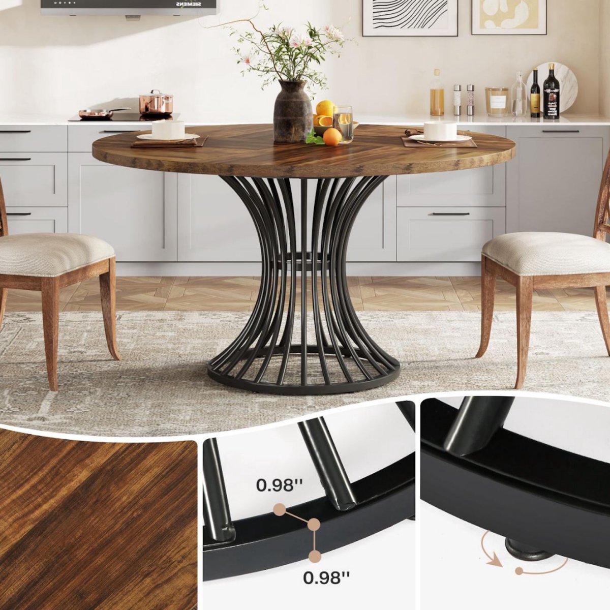 Eettafel Velano - Rond 120cm - Keukentafel Geschikt voor 4 Personen - Voor Keuken of Eetkamer