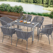 Tuintafel Tavien - Buitentafel - Eettafel buiten - Outdoor - Voor Tuin & Terras - Rechthoekige Aluminium Tafel met Metalen Lattenbodem -110x70x73 cm - Grijs