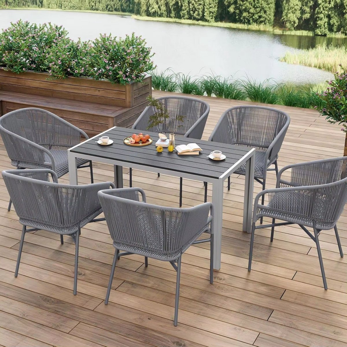 Tuintafel Tavien - Buitentafel - Eettafel buiten - Outdoor - Voor Tuin & Terras - Rechthoekige Aluminium Tafel met Metalen Lattenbodem -110x70x73 cm - Grijs