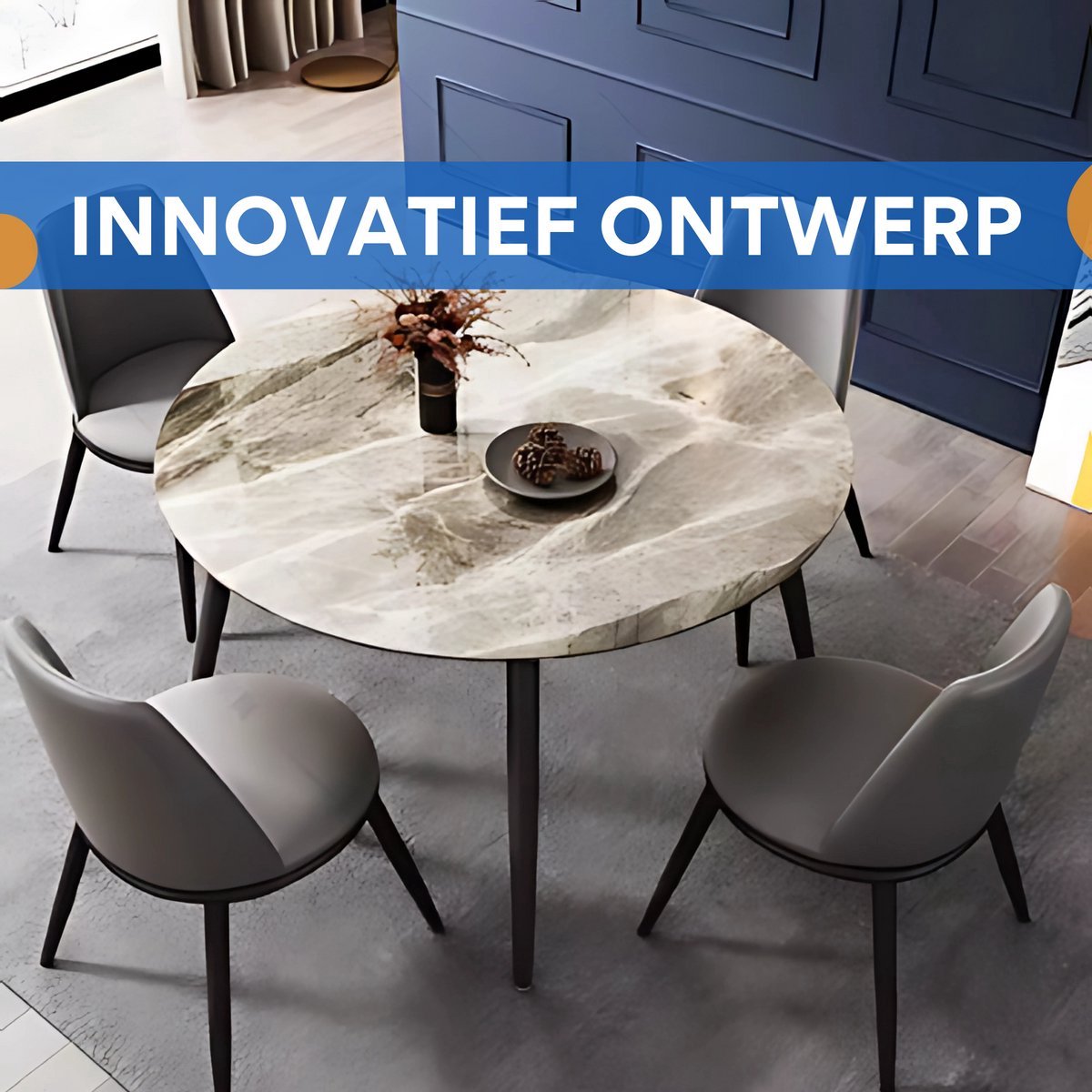 Ronde Eettafel Marmer Tavien - Eetkamertafel - Voor Eetkamer of restaurant - 80 cm - 4 personen - Grijs