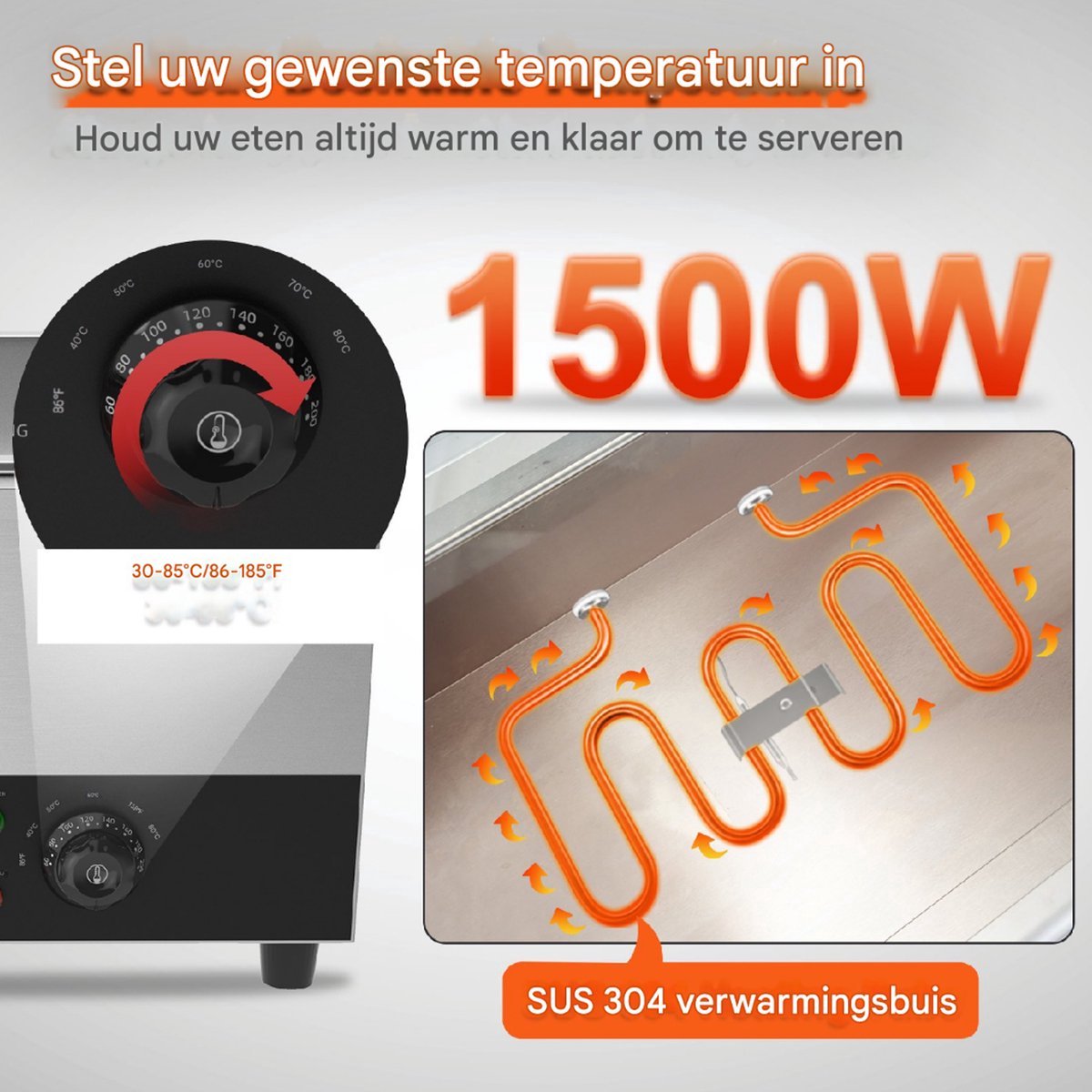 Elektrische Buffet Opwarmer - Stoomtafel - Restaurant of Thuis - 1500W