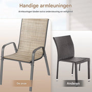 Metalen Buitenstoelenset - Tuinstoelen - Tuintafel stoelen - Stapelbare Terrasstoelen van Textilene - Set van 4, Max. Belastbaarheid 150 kg - Bruin