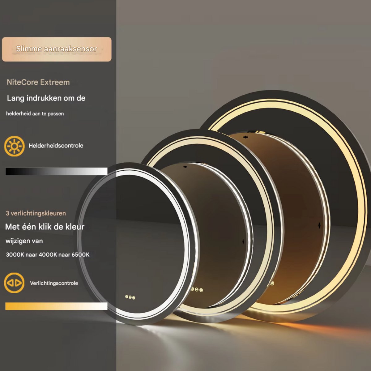 Ronde LED Badkamerspiegel - Met verwarming en verlichting - Geen condens - Spiegel voor badkamer - 60cm
