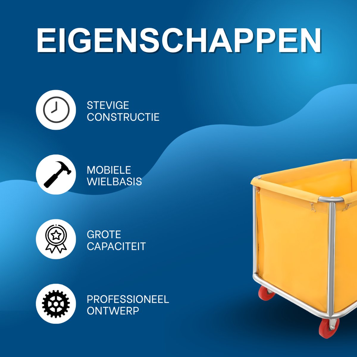 Waswagen - Wasverzamelwagen - Wasmand - Voor thuis, hotel en horeca - Geel