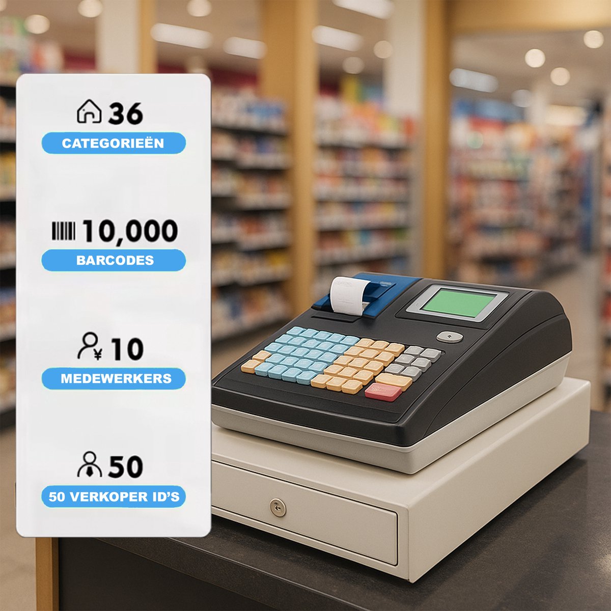 Kassa - 48 toetsen elektronisch kassa - Kassasysteem horeca - Met contant geldlade voor winkel - Zwart/Wit